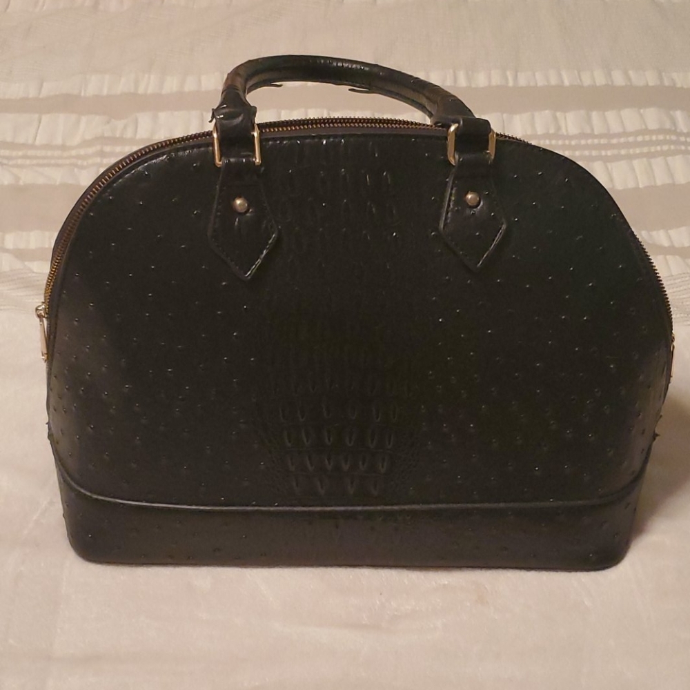 Black alligator ostrich print purse